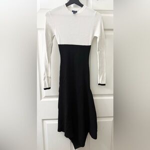 Scoop Black & White Color Block Ribbed Asymmetrical Dress
